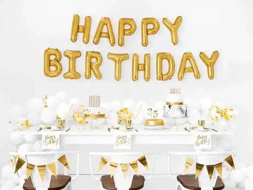 decoration anniversaire blanc et or - Ballon Happy Birthday